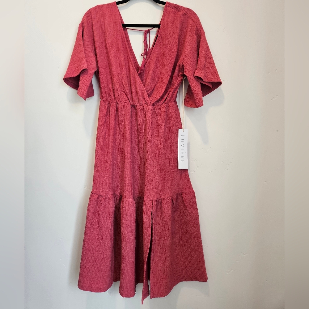 Pink Lumiere V-Neck Midi Dress